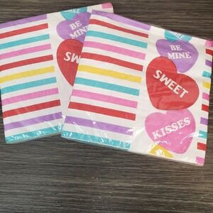 Valentine's Day Conversation Hearts Striped Paper Party Napkins - 2 Packs 18 Ct.